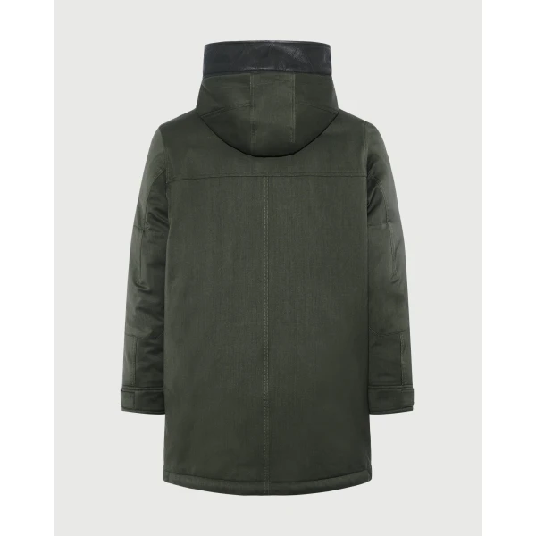 Yves Salomon Long Waterproof Wool-Blend Parka with Shearling Hood in Dark Khaki | Men's Coats | Coveti