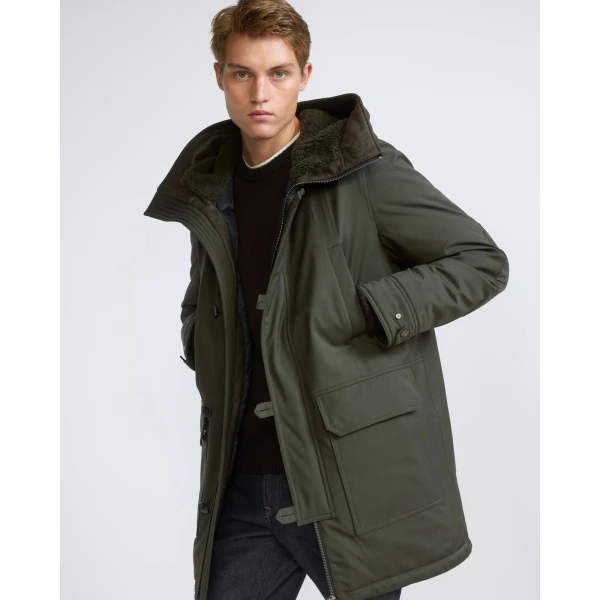 Yves Salomon Long Waterproof Wool-Blend Parka with Shearling Hood in Dark Khaki | Men's Coats | Coveti