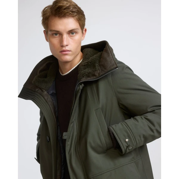Yves Salomon Long Waterproof Wool-Blend Parka with Shearling Hood in Dark Khaki | Men's Coats | Coveti