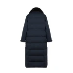 Yves Salomon Long Waterproof Wool Down Coat with Shearling Collar in Navy | Coats | Coveti