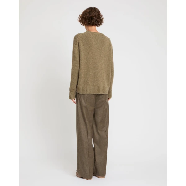 Yves Salomon Loose Fit Flannel Trousers with Elasticated Waistband in Brown | Wide leg pants | Coveti