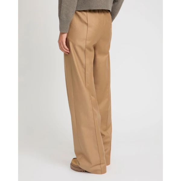 Yves Salomon Loose Fit Flannel Trousers with Elasticated Waistband in Camel | Wide leg pants | Coveti