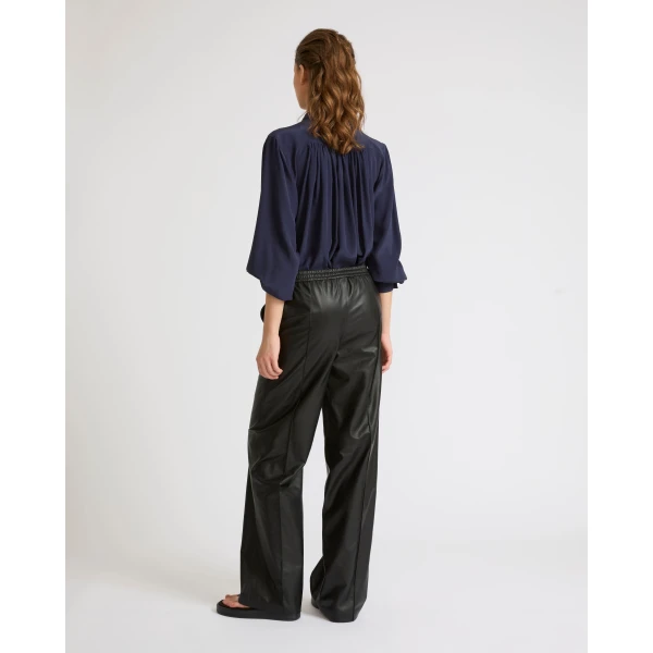 Yves Salomon Loose Lambskin Leather Trousers in Black | Wide leg pants | Coveti