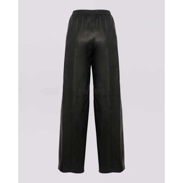Yves Salomon Loose Lambskin Leather Trousers in Black | Wide leg pants | Coveti