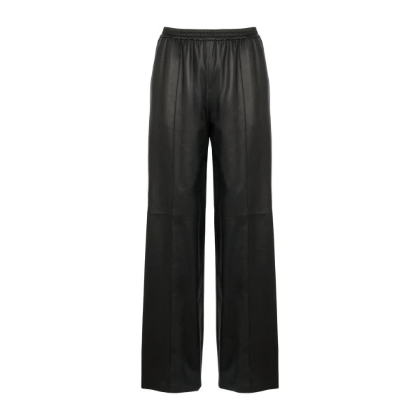 Loose Lambskin Leather Trousers in Black