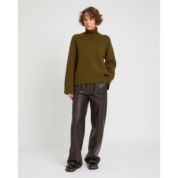 Yves Salomon Loose Lambskin Leather Trousers in Brown | Wide leg pants | Coveti