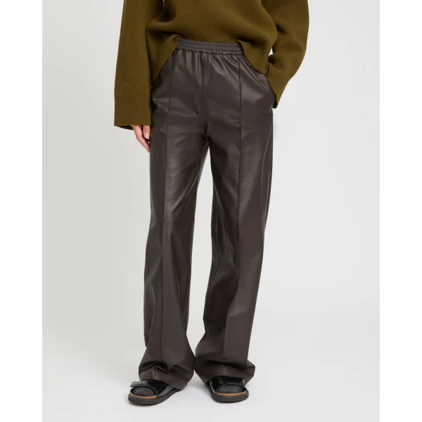 Yves Salomon Loose Lambskin Leather Trousers in Brown | Wide leg pants | Coveti