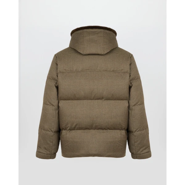 Yves Salomon Loro Piana Flannel Down Jacket with Removable Mink Bib in Earth Brown | Men's Jackets | Coveti