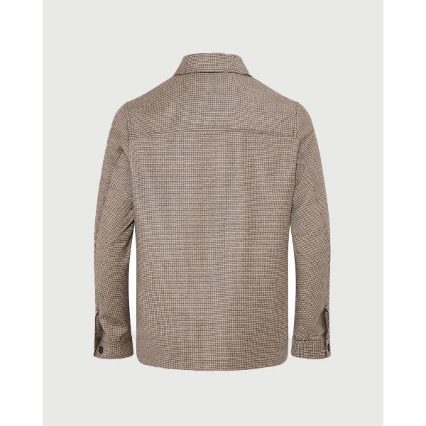 Yves Salomon Loro Piana Tennis Stripe Wool and Cashmere Flannel Overshirt in Beige Houndstooth | Men's Shirts | Coveti