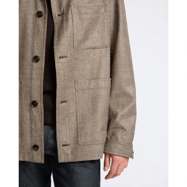 Yves Salomon Loro Piana Tennis Stripe Wool and Cashmere Flannel Overshirt in Beige Houndstooth | Men's Shirts | Coveti