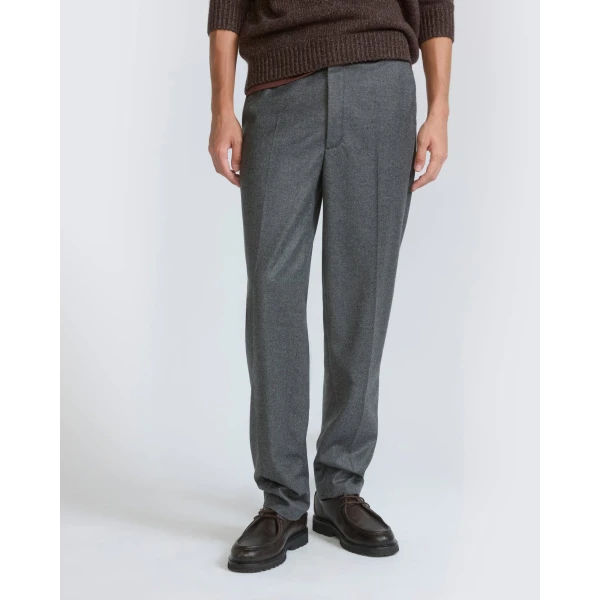 Yves Salomon Loro Piana Wool and Cashmere Flannel Chinos in Anthracite | Men's Trousers | Coveti