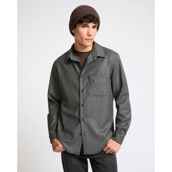 Yves Salomon Loro Piana Wool and Cashmere Flannel Overshirt in Anthracite | Men's Shirts | Coveti