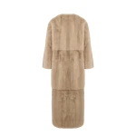 Yves Salomon Maxi Belted Coat in Long-Haired Mink Fur in Beige | Mink Coats | Coveti