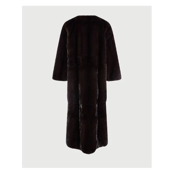 Yves Salomon Maxi Belted Coat in Long-Haired Mink Fur in Bordeaux | Mink Coats | Coveti