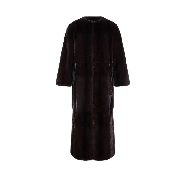 Maxi Belted Coat in Long-Haired Mink Fur in Bordeaux