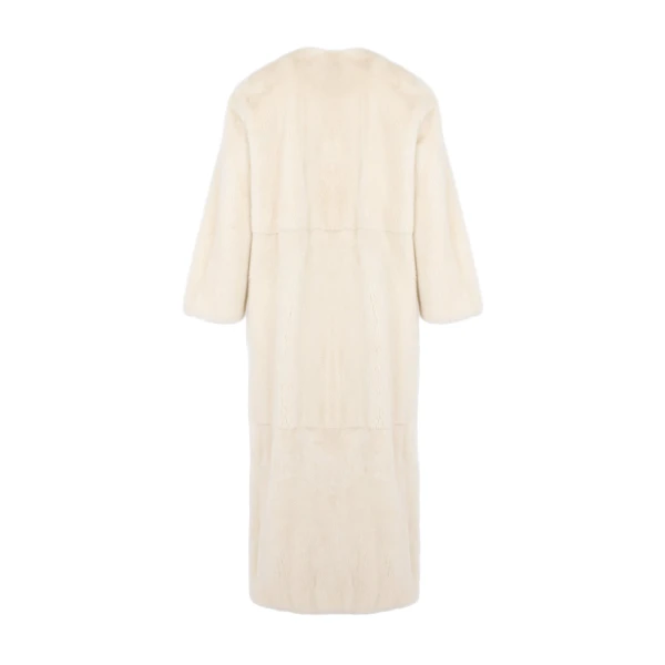 Maxi Belted Coat in Long-Haired Mink Fur in White