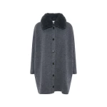 Yves Salomon Merino Knit Coat with Cashmere Lambskin Collar in Blue Grey | Shearling Coat | Coveti