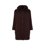 Yves Salomon Merino Knit Coat with Cashmere Lambskin Collar in Brown | Shearling Coat | Coveti