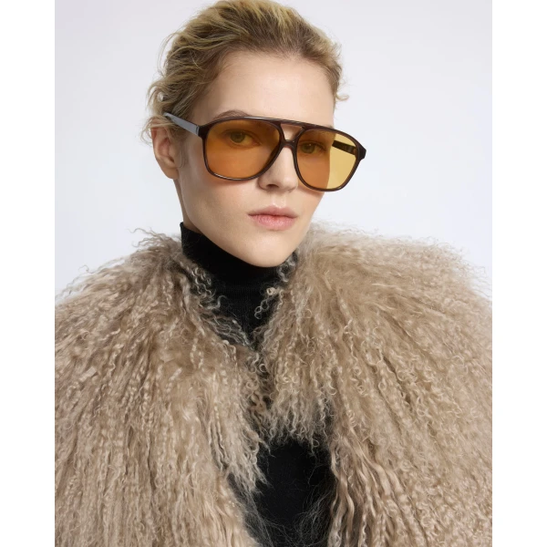 Yves Salomon Merino Knit Gilet with Curly Long-Haired Lambskin in Beige | Vests | Coveti