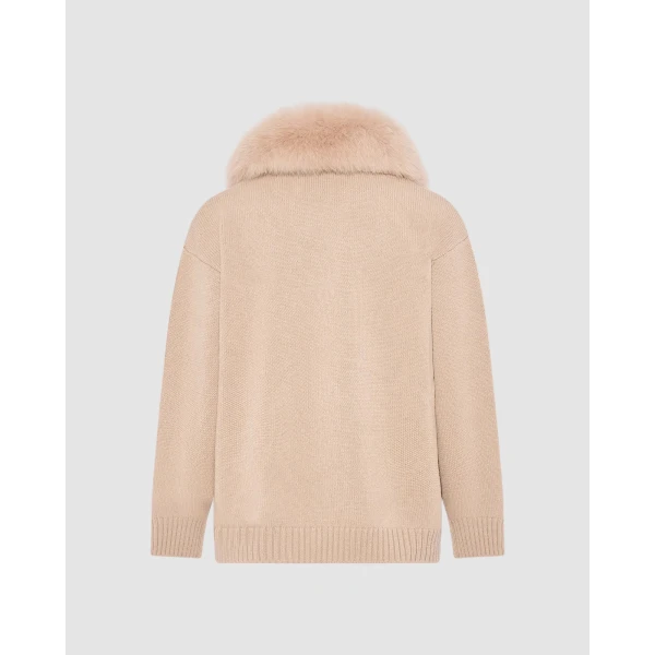 Yves Salomon Merino Knit Jacket with Fox Fur Collar in Beige | Jackets | Coveti