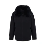 Yves Salomon Merino Knit Jacket with Fox Fur Collar in Black | Jackets | Coveti