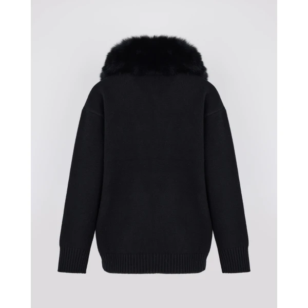 Yves Salomon Merino Knit Jacket with Fox Fur Collar in Black | Jackets | Coveti