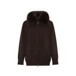 Yves Salomon Merino Knit Jacket with Fox Fur Collar in Brown | Jackets | Coveti