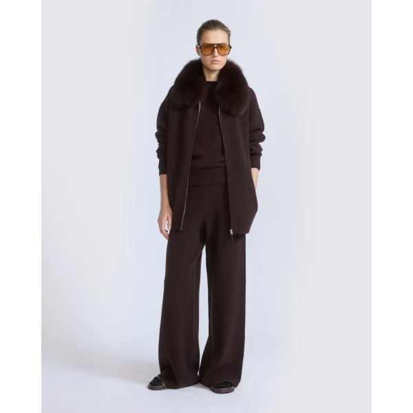 Yves Salomon Merino Knit Jacket with Fox Fur Collar in Brown | Jackets | Coveti
