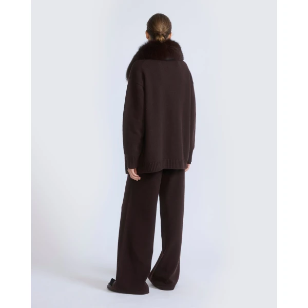 Yves Salomon Merino Knit Jacket with Fox Fur Collar in Brown | Jackets | Coveti