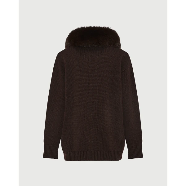 Yves Salomon Merino Knit Jacket with Fox Fur Collar in Brown | Jackets | Coveti