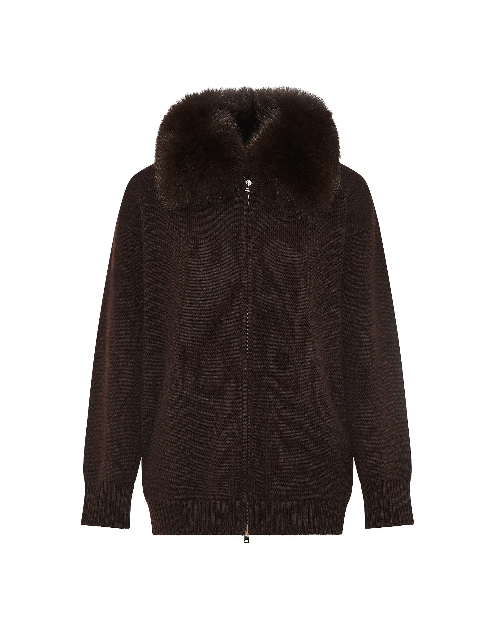 Yves Salomon Merino Knit Jacket with Fox Fur Collar in Brown Yves Salomon Merino Knit Jacket with Fox Fur Collar in Brown | Jackets | Coveti
