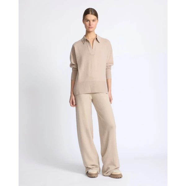 Yves Salomon Merino Knit Polo Shirt in Beige | Sweaters | Coveti