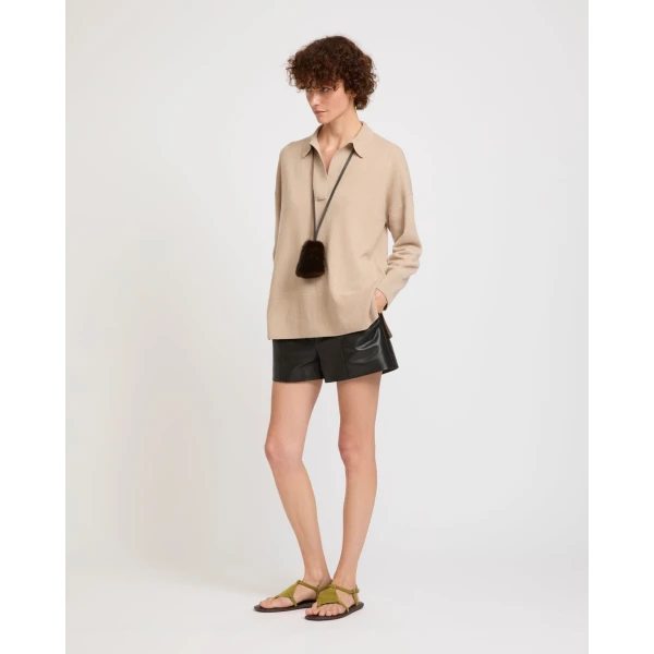 Yves Salomon Merino Knit Polo Shirt in Beige | Sweaters | Coveti