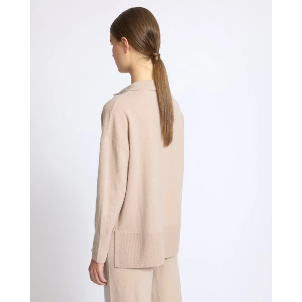 Yves Salomon Merino Knit Polo Shirt in Beige | Sweaters | Coveti