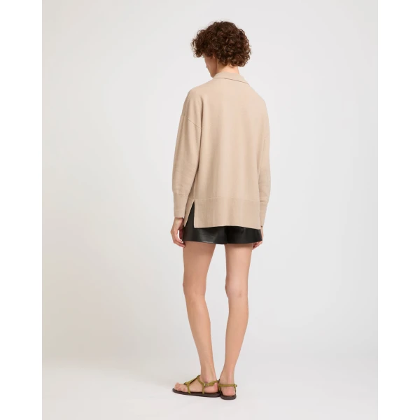 Yves Salomon Merino Knit Polo Shirt in Beige | Sweaters | Coveti