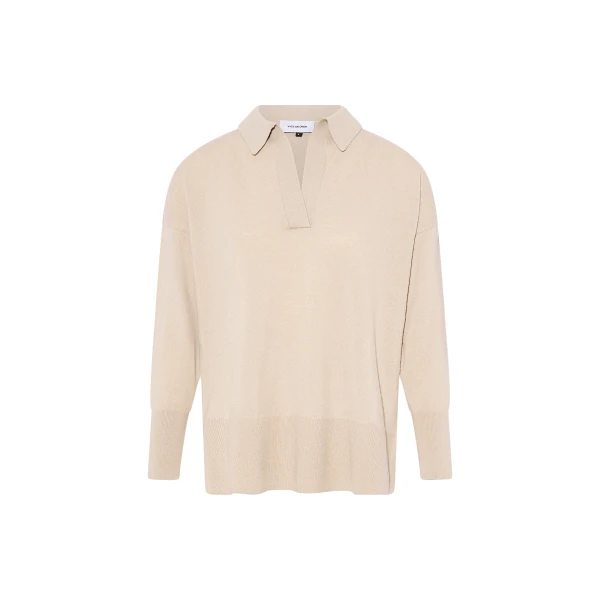 Yves Salomon Merino Knit Polo Shirt in Beige | Sweaters | Coveti