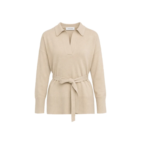Yves Salomon Merino Knit Polo Shirt in Beige | Women | Coveti