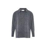 Yves Salomon Merino Knit Polo Shirt in Blue Grey | Women | Coveti