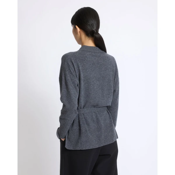 Yves Salomon Merino Knit Polo Shirt in Blue Grey | Sweaters | Coveti