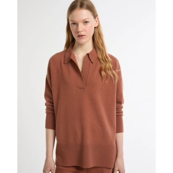 Yves Salomon Merino Knit Polo Shirt in Brown | Sweaters | Coveti