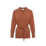 Yves Salomon Merino Knit Polo Shirt in Brown | Women | Coveti