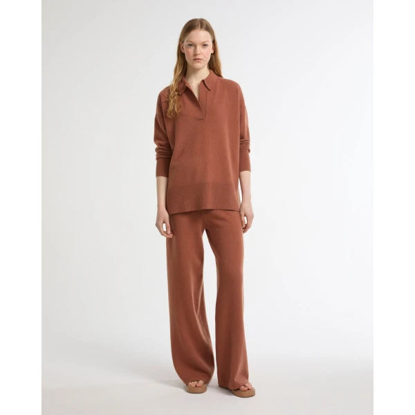 Yves Salomon Merino Knit Polo Shirt in Brown | Sweaters | Coveti