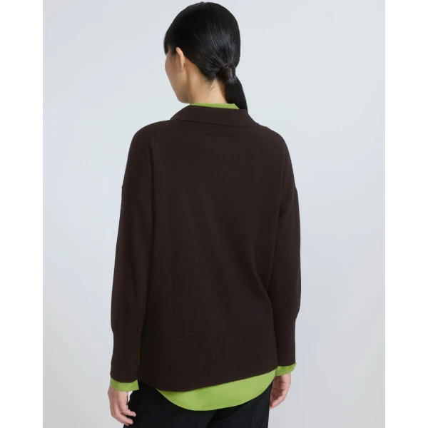 Yves Salomon Merino Knit Polo Shirt in Brown | Sweaters | Coveti