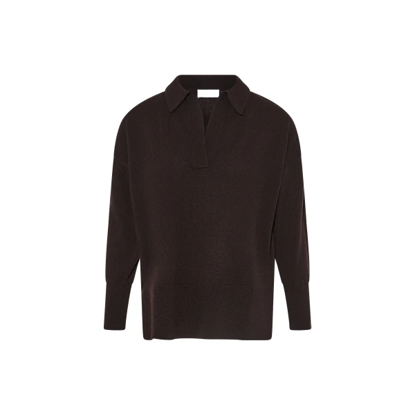 Yves Salomon Merino Knit Polo Shirt in Brown | Sweaters | Coveti