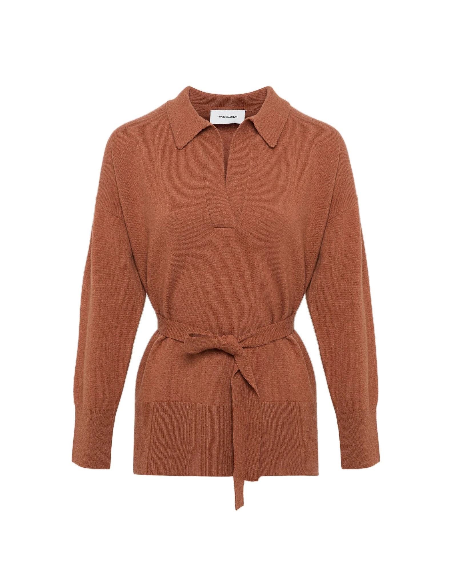 Yves Salomon Merino Knit Polo Shirt in Brown Yves Salomon Merino Knit Polo Shirt in Brown | Women | Coveti