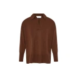 Yves Salomon Merino Knit Polo Shirt in Rust Brown | Women | Coveti
