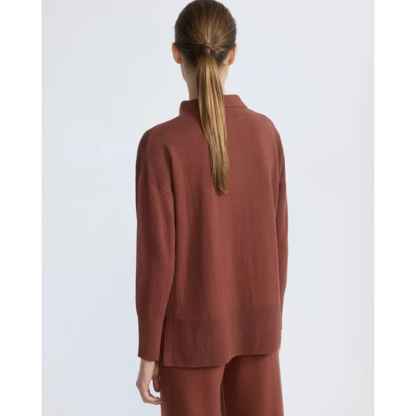 Yves Salomon Merino Knit Polo Shirt in Rust Brown | Sweaters | Coveti