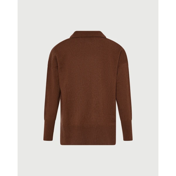 Yves Salomon Merino Knit Polo Shirt in Rust Brown | Sweaters | Coveti