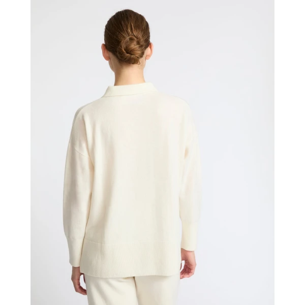 Yves Salomon Merino Knit Polo Shirt in White | Sweaters | Coveti