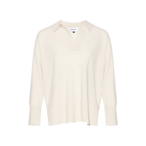 Yves Salomon Merino Knit Polo Shirt in White | Women | Coveti